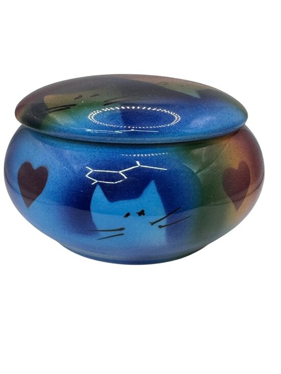 Judith Stiles Other - Vintage Judith Stiles Ceramic Jar Trinket Box w Lid Cat & Heart Design 4" Casket